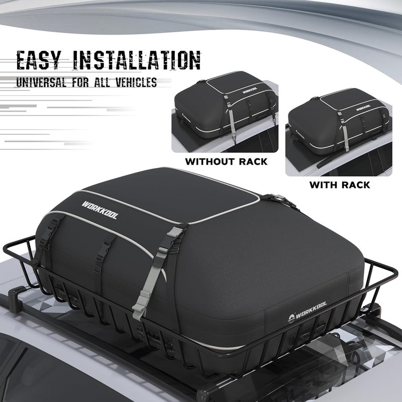 WORKKOOL Rooftop Cargo Carrier Vehicle Soft-Shell Carriers, Heavy Duty Car Roof Bag Waterproof Without Rack, Car Topper Luggage Carrier-with 6 Hooks,Mat&Coded Lock(15 Cuft) - Image 2